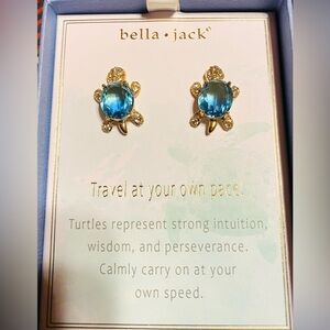 Bella Jack Jewelry Turtle Earrings Ocean Blue Gold Stud Earring
